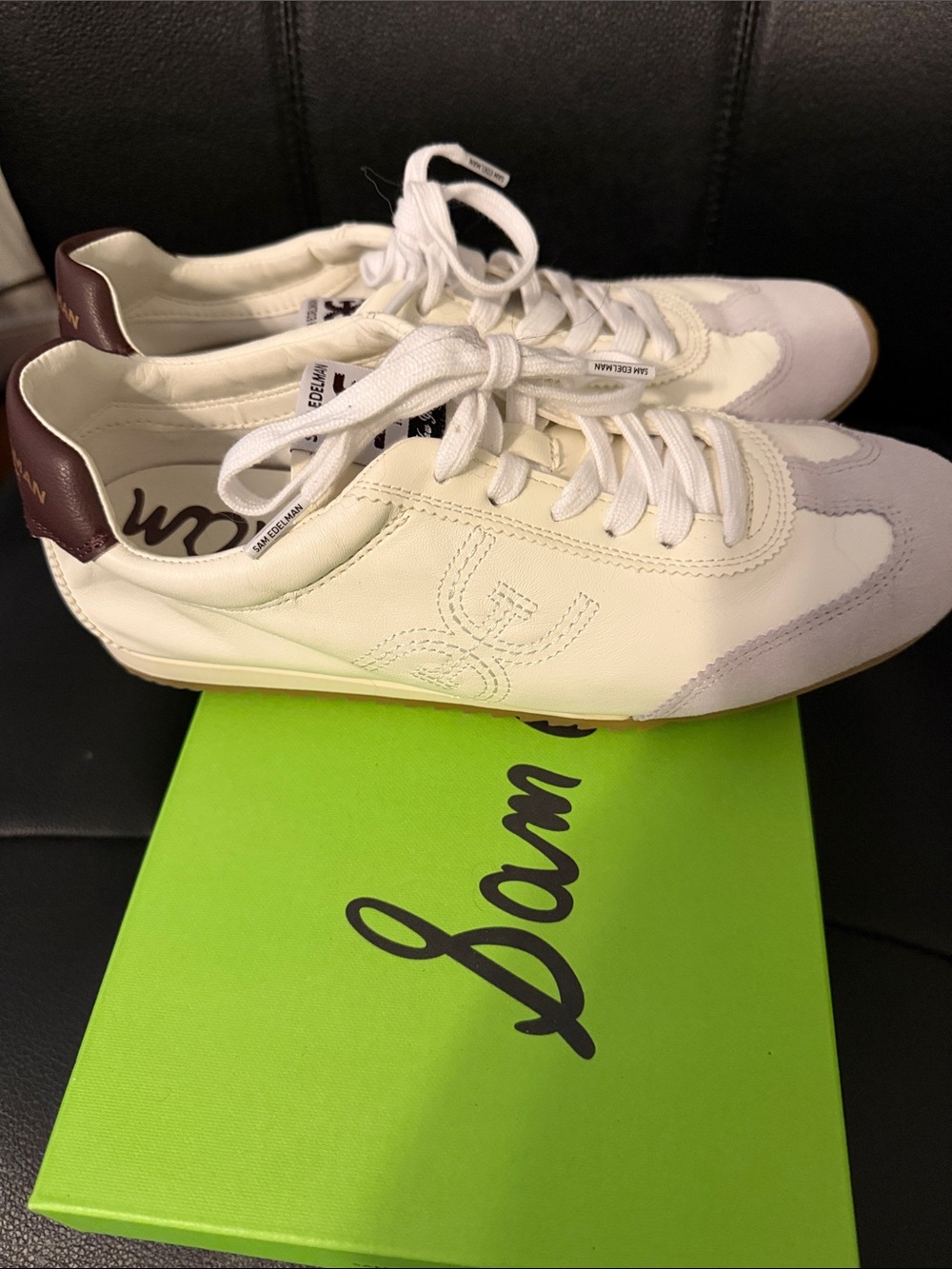 Sam Edelman Cream and Light Gray Leather Lace-Up Sneakers. Purchased from Anthro